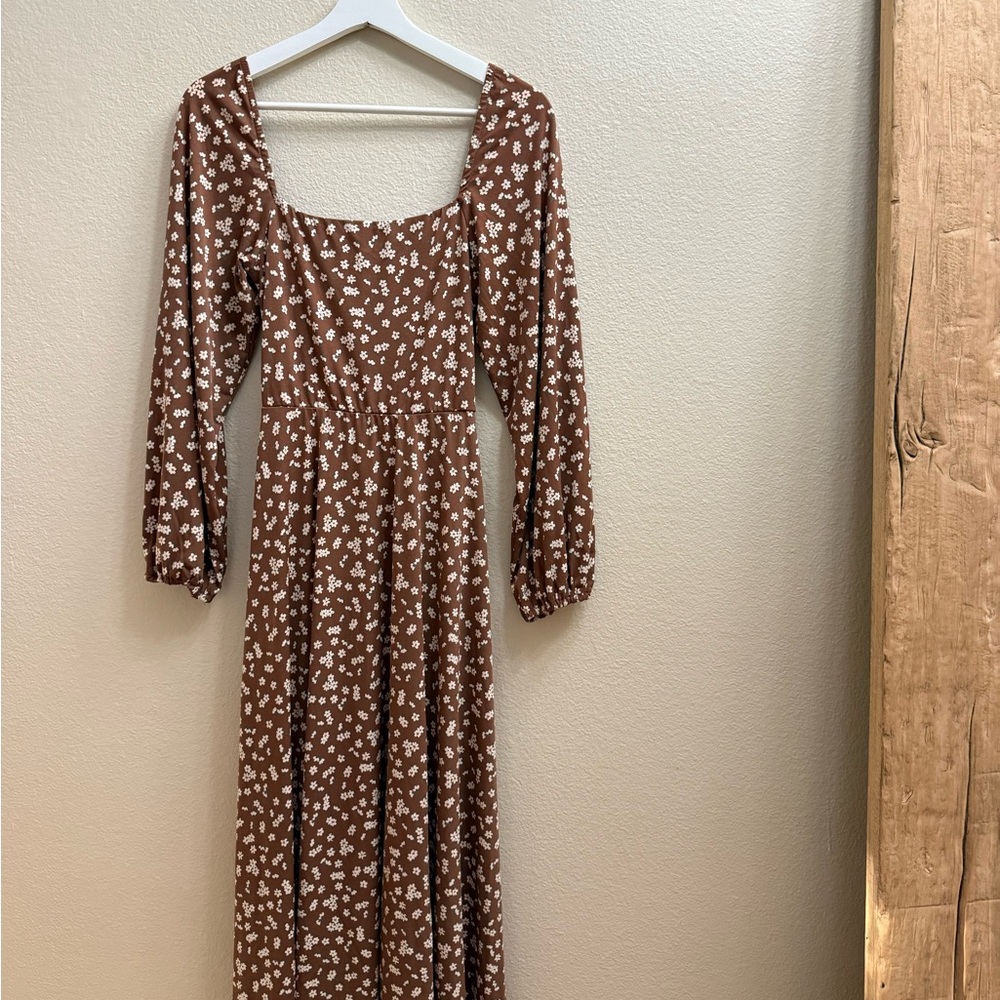 Carly Jean Los Angeles Floral Brown Midi Dress